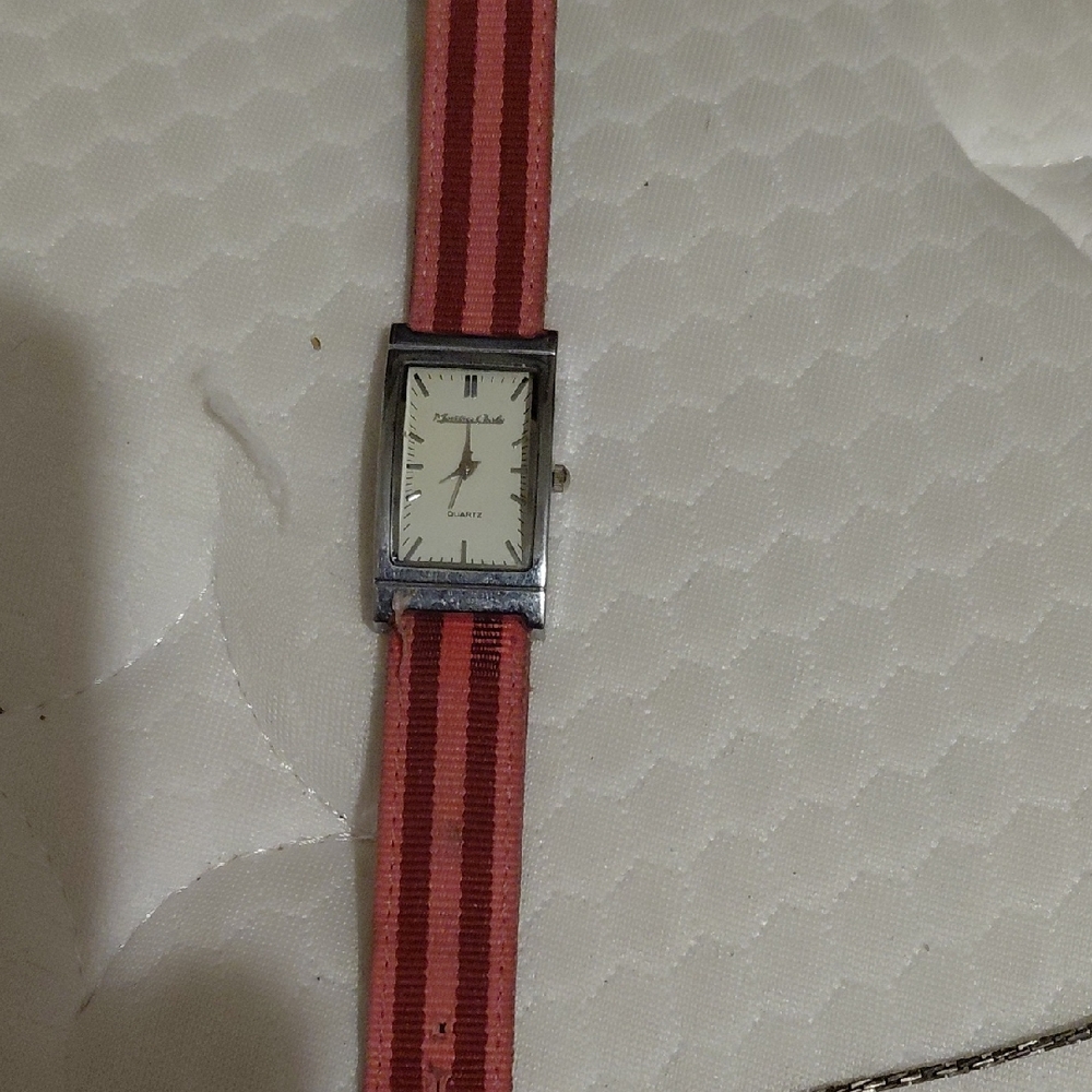 Red Striped Watch with Rectangular Face